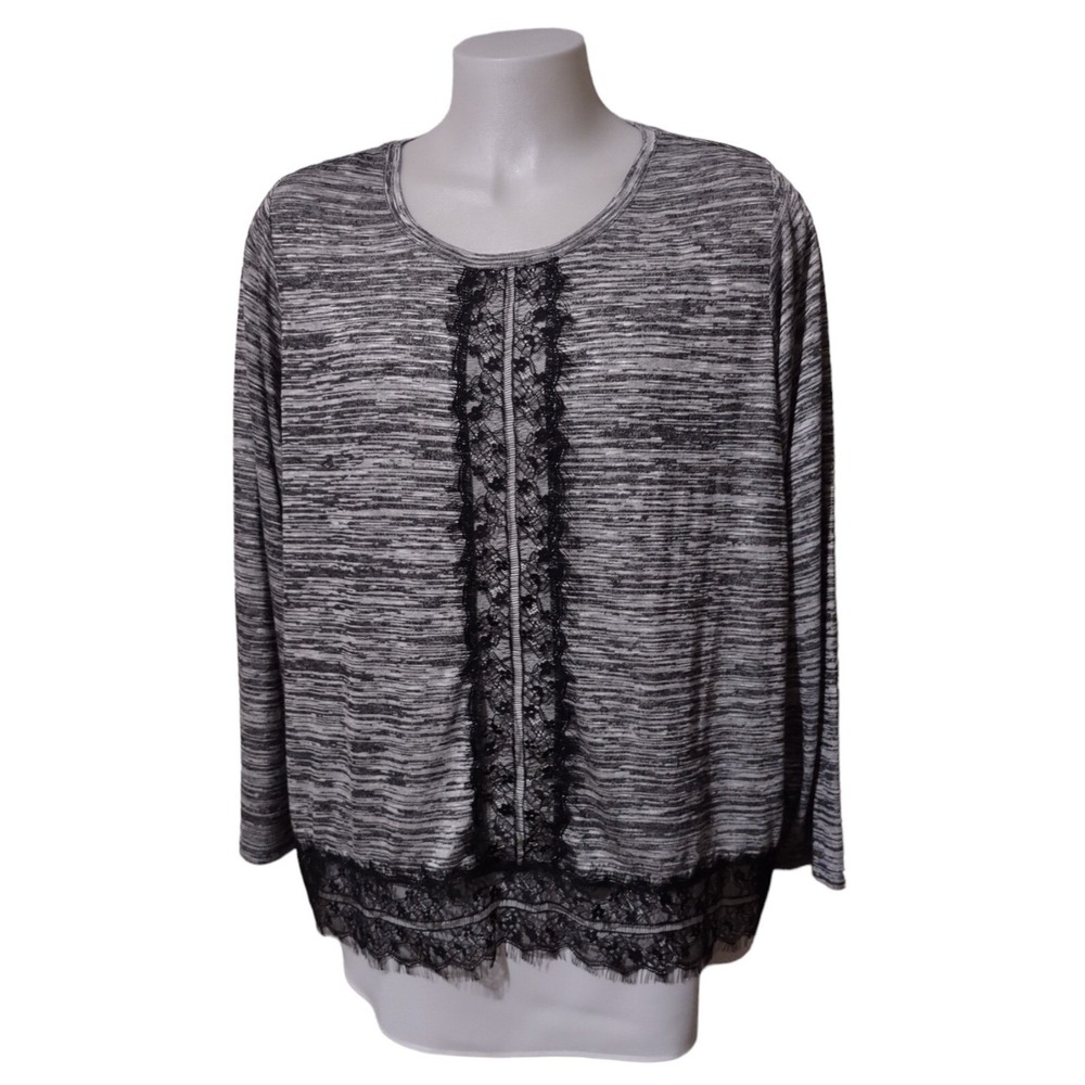 Cj Banks Top Blouse Women's Size 3X Black Over Lay on White Long Sleeve Design